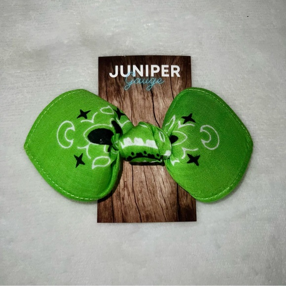 Lime Green Paisley Rockabilly Bandana Knotted Hair Bow - Picture 11 of 11